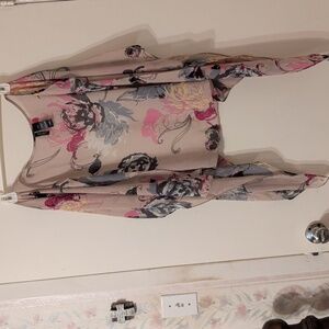 Sheer Floral Pattern Accent Jacket With Handkerchief Sleeves, NWOT, Size L